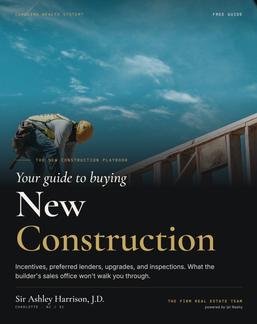 Cover of the guide: Your guide to buying New Construction, by Sir Ashley Harrison, J.D.